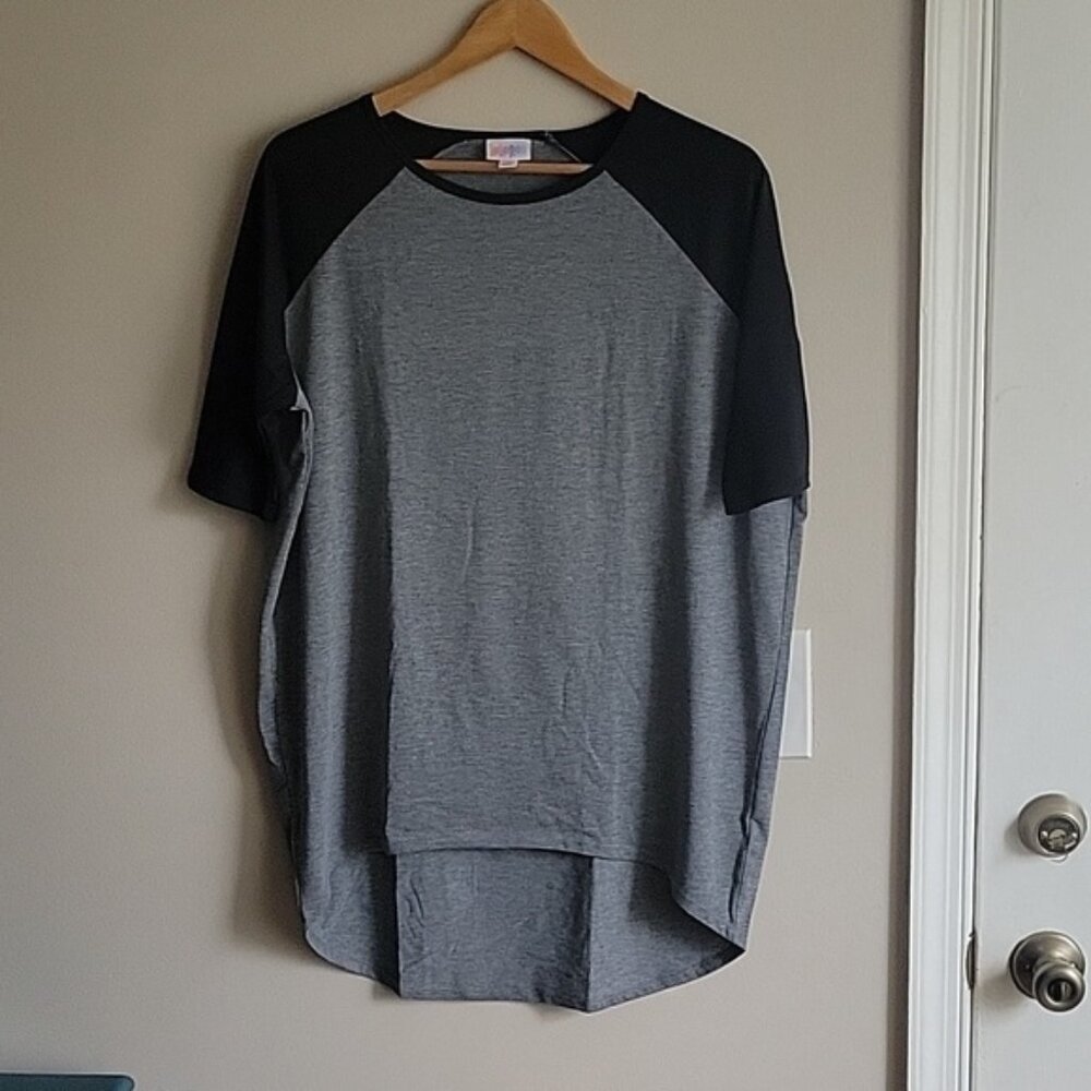 EUC LuLaRoe Black & Gray Baseball Tee Irma Tunic